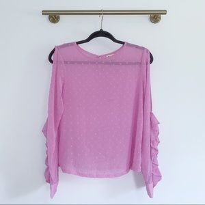 Dainty Pink Swiss Dot Ruffle Sleeve Blouse